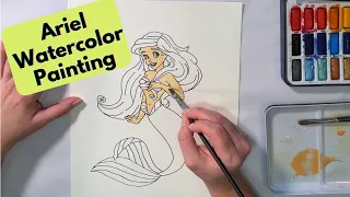 Ariel Watercolor Painting: Coloring Fun with The Little Mermaid
