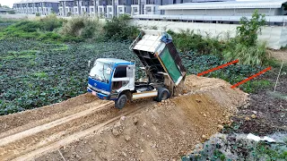 Amazing Land Dam Building By Mitsubishi Bulldozer Pushing Dirt Ft Mini Dumper Unloading Dirt