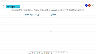 Class 8 TN Maths 3 ALGEBRA   Example 3.33   The sum of two numbers is 36 and one number exceeds