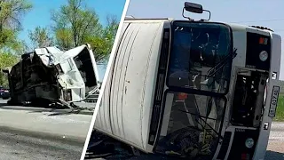 Страшное ДТП со школьным автобусом в Бишкеке. Дети просто повылетали из окон, четверо – в реанимации