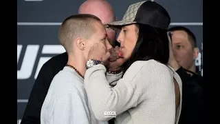 Rose Namajunas vs. Joanna Jedrzejczyk UFC 223 Media Day Staredown - MMA Fighting