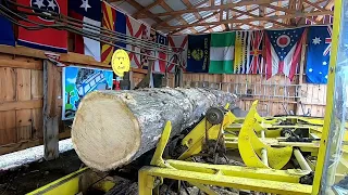 sawing a big 18' oak barn beam # 298