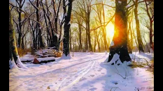 Как рисовать зимний пейзаж часть #2|пишем яркий закат зимой|бесплатные уроки живописи #живопись #арт