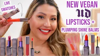 LIP SWATCHES OF NEW VEGAN URBAN DECAY LIPSTICKS + PLUMPING BALMS