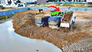 Project The Best Team Update KOMATSU Bulldozer Filling Land With Water By Pushing Stone & Soil