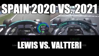 Lewis Hamilton 2021 vs. Valtteri Bottas 2020 - on board in Spain