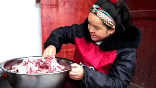 Aduo went to her cousin's house to eat fresh pork. She bougth some pork to make sausage