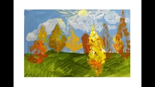 Рисуем осенний пейзаж с помощью осенних листьев ! Draw autumn landscape with autumn leaves