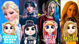 My Talking Angela 2 - New Gameplay | Frozen Elsa Vs Wednesday Addams Vs Harley Quinn Vs M3gan 😱