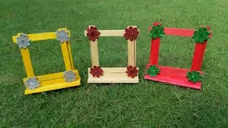 How to make a picture frame using popsicle stick  |  Easy Craft Stick Photo Frames