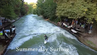 Summer Day River Surfing in Munich | Surfing on the Eisbach | Surfen auf dem Eisbach | DJI Pocket2