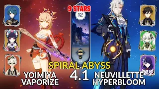 New 4.1 Spiral Abyss│Yoimiya Vaporize & Neuvillette Hyperbloom | Floor 12 - 9 Stars | Genshin Impact