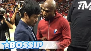 Manny Pacquiao And Floyd Mayweather Negotiate Court-Side | BOSSIP