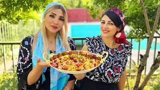 #32 🍒Village Girls Cook Cherry Rice with Meatball🍒Iranian Albaloo Polo Recipe! Village Routine life