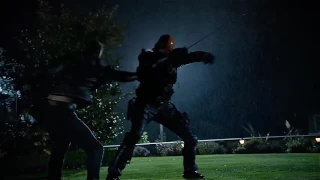 Arrow 5x08 Sara, Thea, Ray, Oliver vs Deathstroke, Damien Darhk, Merlyn - Crossover  - Fight Scene