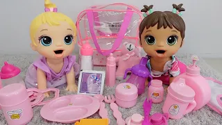 Packing baby alive twin baby dolls diaper bag for daycare