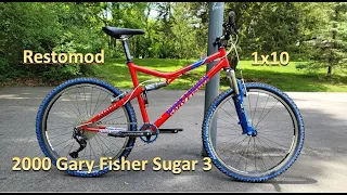 1x10 Restomod a vintage full suspension XC mountain bike. Starring a 2000 Gary Fisher Sugar 3.