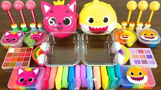 "Pinkfong vs Baby Shark" Mixing Makeup, Eyeshadow, Glitter, Clay Into Satisfying Slime Video💝ASMR