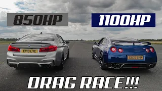 DRAG RACE!! 1100HP NISSAN GTR vs 850HP BMW M5