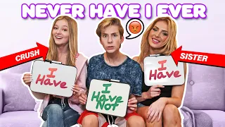 NEVER HAVE I EVER Challenge W/ My CRUSH & My Sister  **FIRST KISS EXPOSED** ❤️💋| Sawyer Sharbino