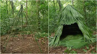 Survival Skill - Survival Challenge - Making Native Huts With Bamboo And Palm Leaves