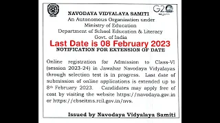 #jnvst class 6 Registration date extended to 08 02 2023 |#jnvst2023