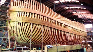 Amazing luxury wooden ship building process. Incredible modern wooden yachts assembling construction