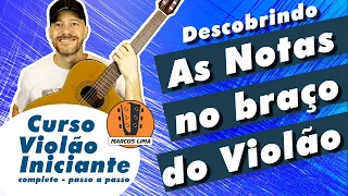 Descobrindo as notas musicais no braço do Violão. Aula de violão. Iniciante