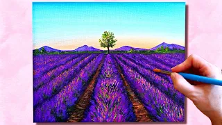 Lavender Fields Acrylic Painting Tutorial | How to Paint Lavender Fields