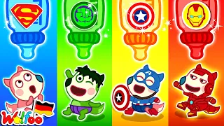 4 Superhelden mit Das Vier-Farben-Flaschenmilch | Wolfoo Zeichentrickfilme für Kinder
