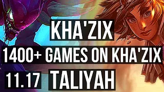 KHA'ZIX vs TALIYAH (JUNGLE) | 9/1/5, 1400+ games, 1.9M mastery, Dominating | NA Grandmaster | v11.17