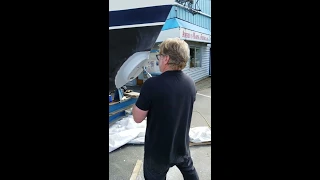 Bayliner 3988 yacht thruster install drilling holes 3