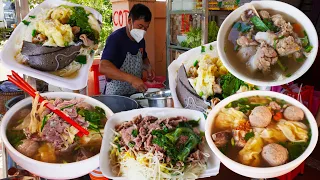 500+ bowls of noodle soup sold daily by a generous chef, Cambodian street food