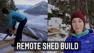 Canadian girl with chainsaw. Building a shed near a cliff. Ep. 1 (hauling wood/foundation/subfloor)