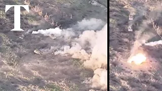 Russian tanks explode in Ukrainian minefield
