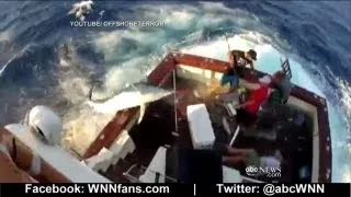 Giant Marlin Jumps In Boat