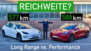 Tesla Model 3 Reichweitentest | Long Range vs Performance Autobahn Vergleich | Wer kommt weiter?