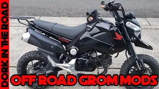 Adventure Grom Off Road Mods Install: Pegs, Fork Guards, Front Fender, and Buckin' Roll Tank Bag