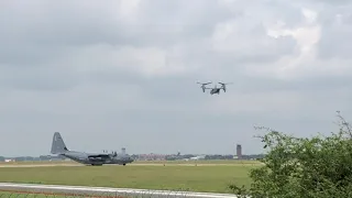 V 22 Osprey landing with C 130 Hercules waiting to take off @PlaneCrazy