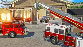 LIFTED TRUCK SHOP CAUGHT ON FIRE! | LADDER TRUCK | FARMING SIMULATOR 2019