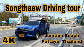 Songthaew driving tour along Jomtien Beach and Second Street | Pattaya, Thailand | 4K 60 fps