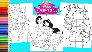 Coloring Disney Princess Jasmine Cinderella Aurora Aladdin Philip Coloring Pages for kids