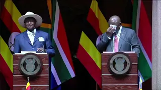 President Ramaphosa and H.E President Museveni of Uganda signing ceremony and brief the media