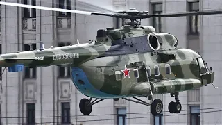 Вертолет Ми-8АМТШ-1 ВКС России - заход на посадку и взлет в центре Москвы /Helicopter/ Россия /