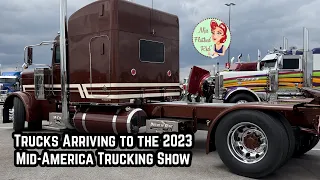 Trucks arriving to the 2023 Mid-America Trucking Show