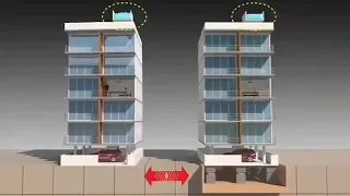 Conventional and anti seismic foundation animation of a building