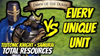 TEUTONIC KNIGHT + SAMURAI vs EVERY UNIQUE UNIT (Total Resources) | AoE II: DE