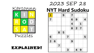 2023 SEP 28 - NYT Hard Sudoku Solve