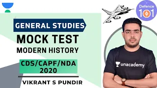 (Topper's Level) GS Mock Test | Modern History | Target CDS/CAPF/NDA 2020-2021 | Vikrant Pundir