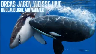 Unglaubliche Aufnahmen zeigen wie Orcas einen Weißen Hai jagen!!!